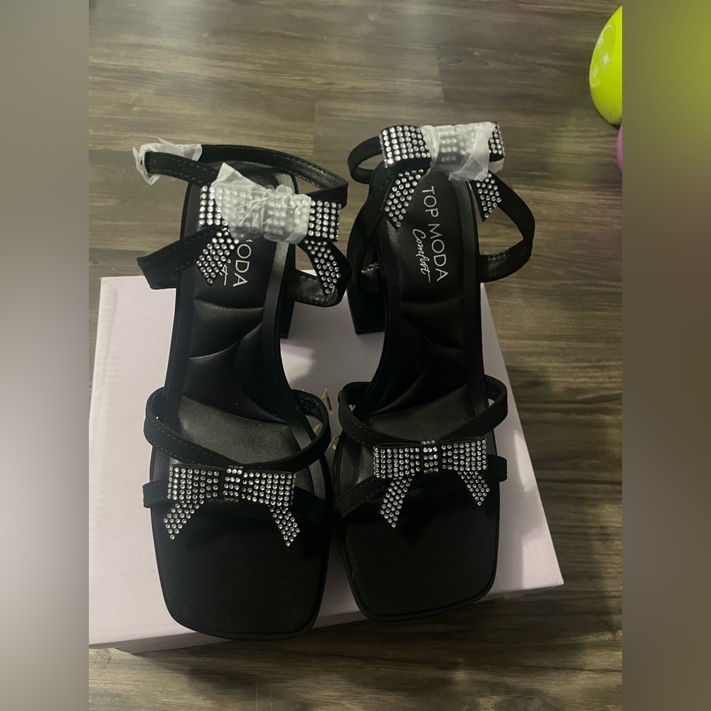 TOP Moda Black Rhinestone Heels - Picture 3 of 7